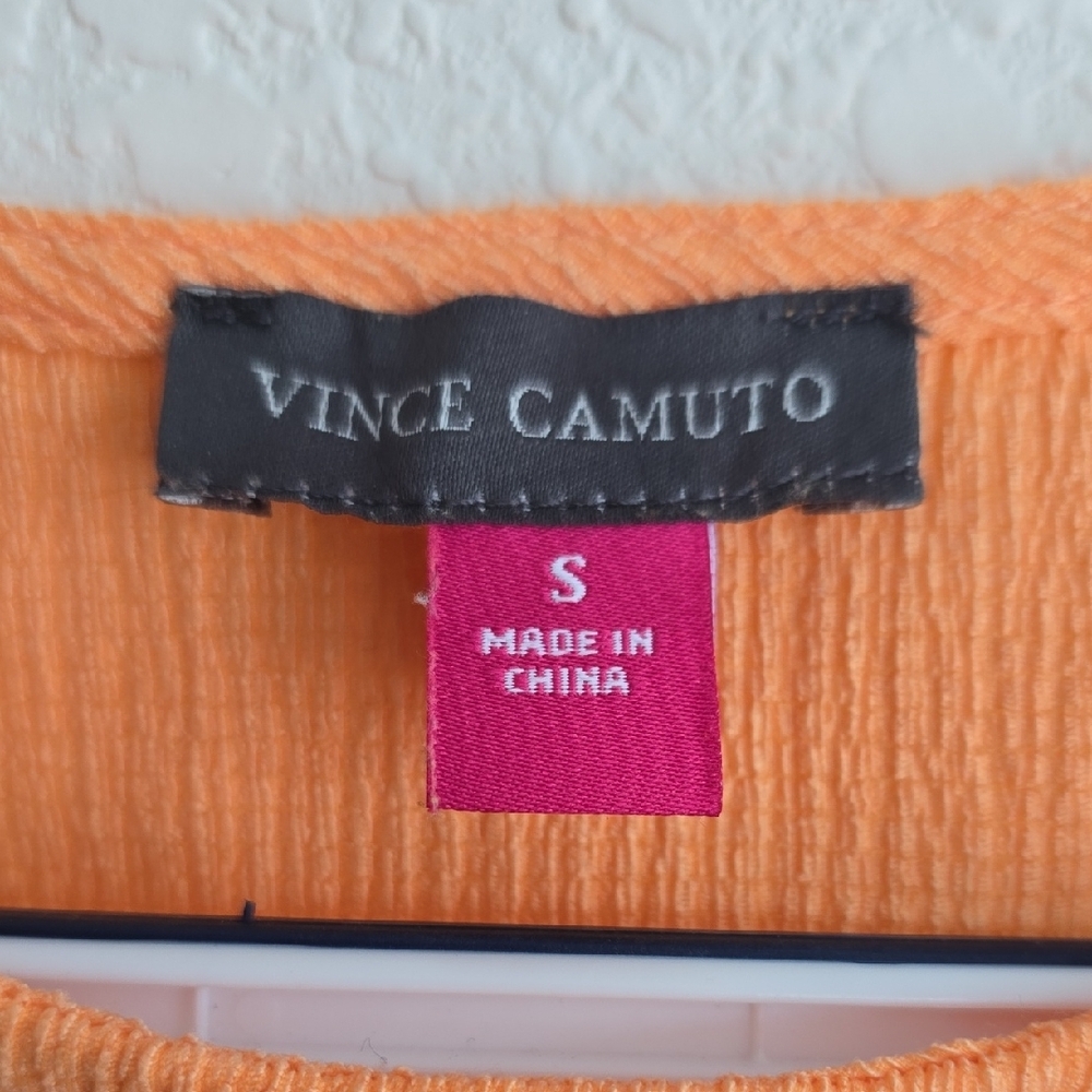 Vince Camuto Bright Orange Textured Balloon-Sleeve Blouse - Picture 2 of 4